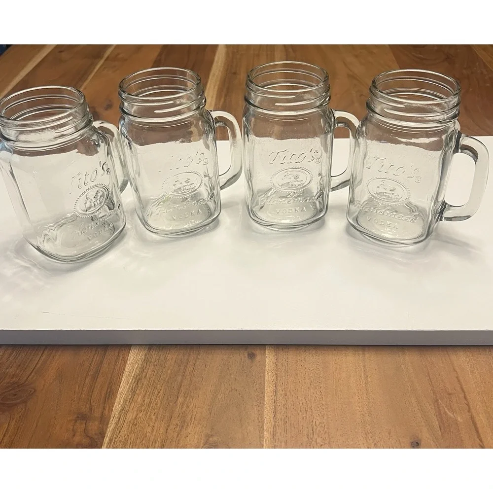 Tito's Handmade Vodka Embossed 16 oz. Glass Mason Jar Mugs - Set of 4